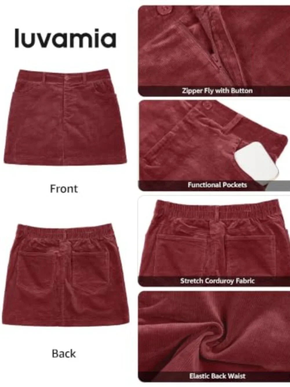 Stretch Corduroy High Waisted Mini Pencil Skirt with Pockets
